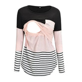 Fashion Pregnant Women Stiching Color Breastfeeding Nursing T Shirts Casual Loose Long Sleeve Tee Tops For Maternity - NTKSTORE